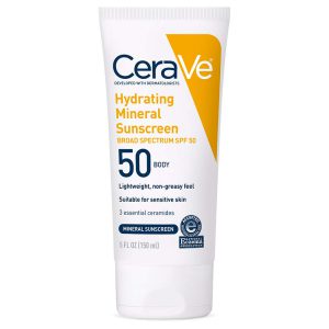 CeraVe 100% Mineral Sunscreen SPF 50 Body Sunscreen with Zi