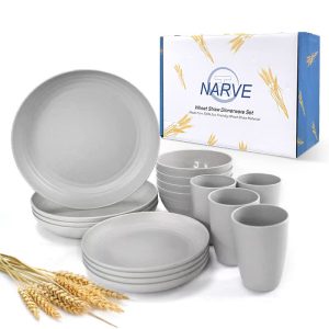 Wheat Straw Dinnerware Sets (16pcs) Grey-Unbreakable Microw