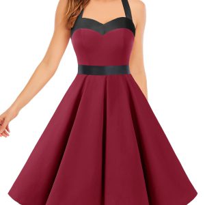 50s Dress Women Vintage Cocktail Halter Dress 1950s Rockabi