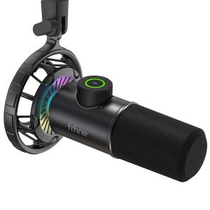 USB Gaming Microphone, FIFINE RGB Dynamic Mic for PC, with