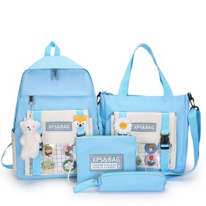 4Pcs Backpacks Combo Set with Bear Pendant for Teenage Stud