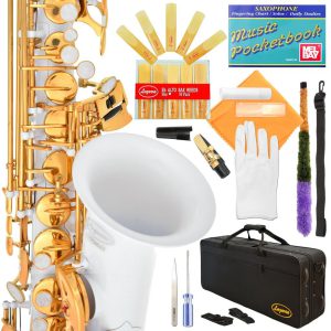 360-WH - White/Gold Keys Eb E Flat Alto Saxophone Sax Lazar