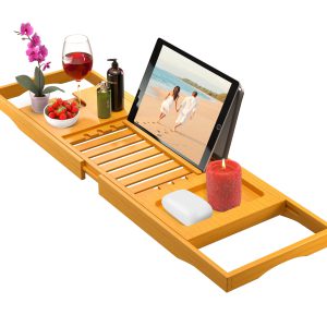 Bambusi By Belmint 100% Bamboo Bathtub Caddy with Extendabl