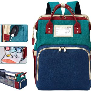 Diaper Bag Backpack with Crib Infant Sleeper USB Charge Wat