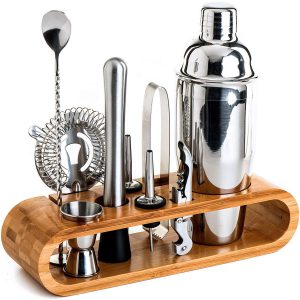 Bartender Kit: 11-Piece Bar Tool Set With Stylish Bamboo St