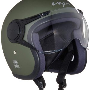Vega Jet W/Visor Dull Army Green Helmet, L