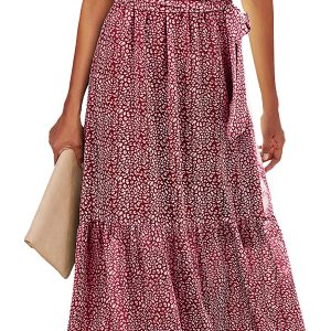 BTFBM Women Summer Bohemian Floral Casual Wrap V Neck Ruffl